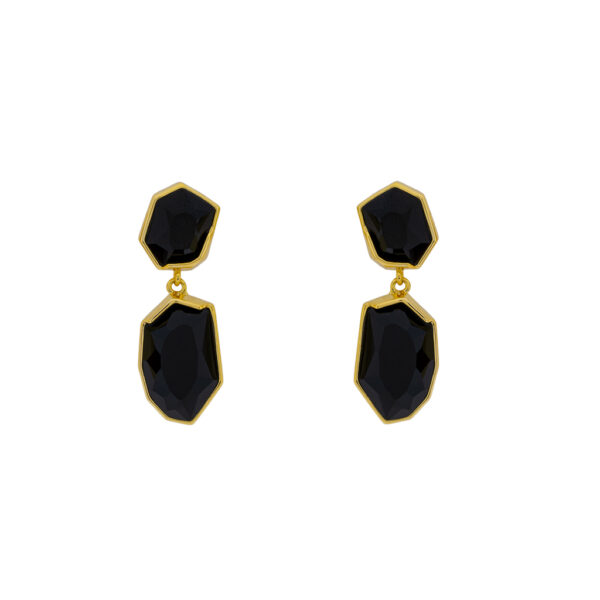 Double Earring with Asymmetrical Gold-Plated Crystal