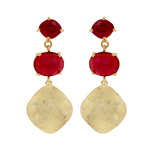 Earring with crystal and handmade plating in 18kts.