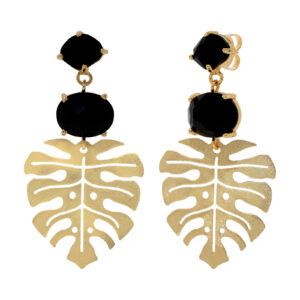 Earring with crystal and handmade plating in 18kts.