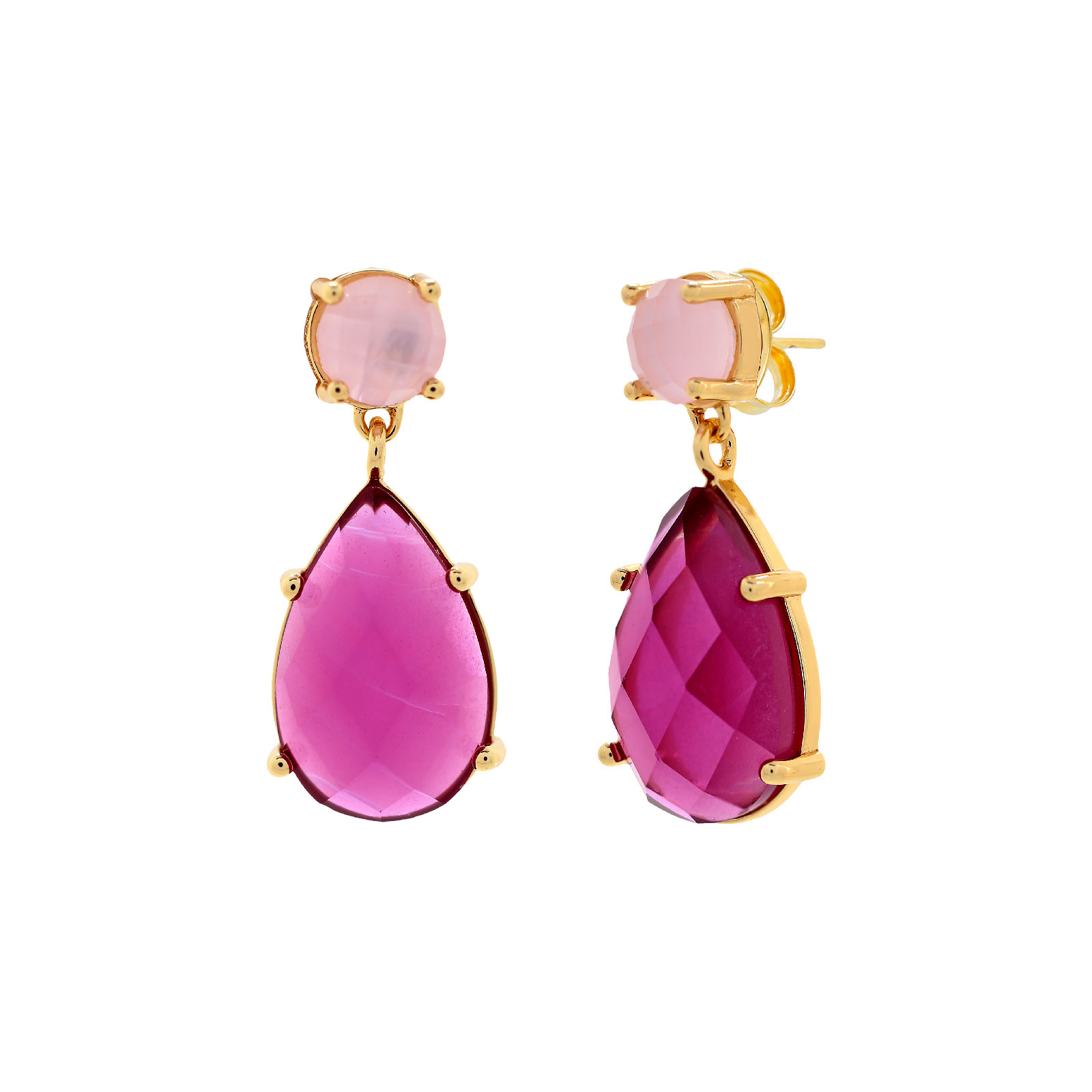 Pendiente fucsia con doble lágrima