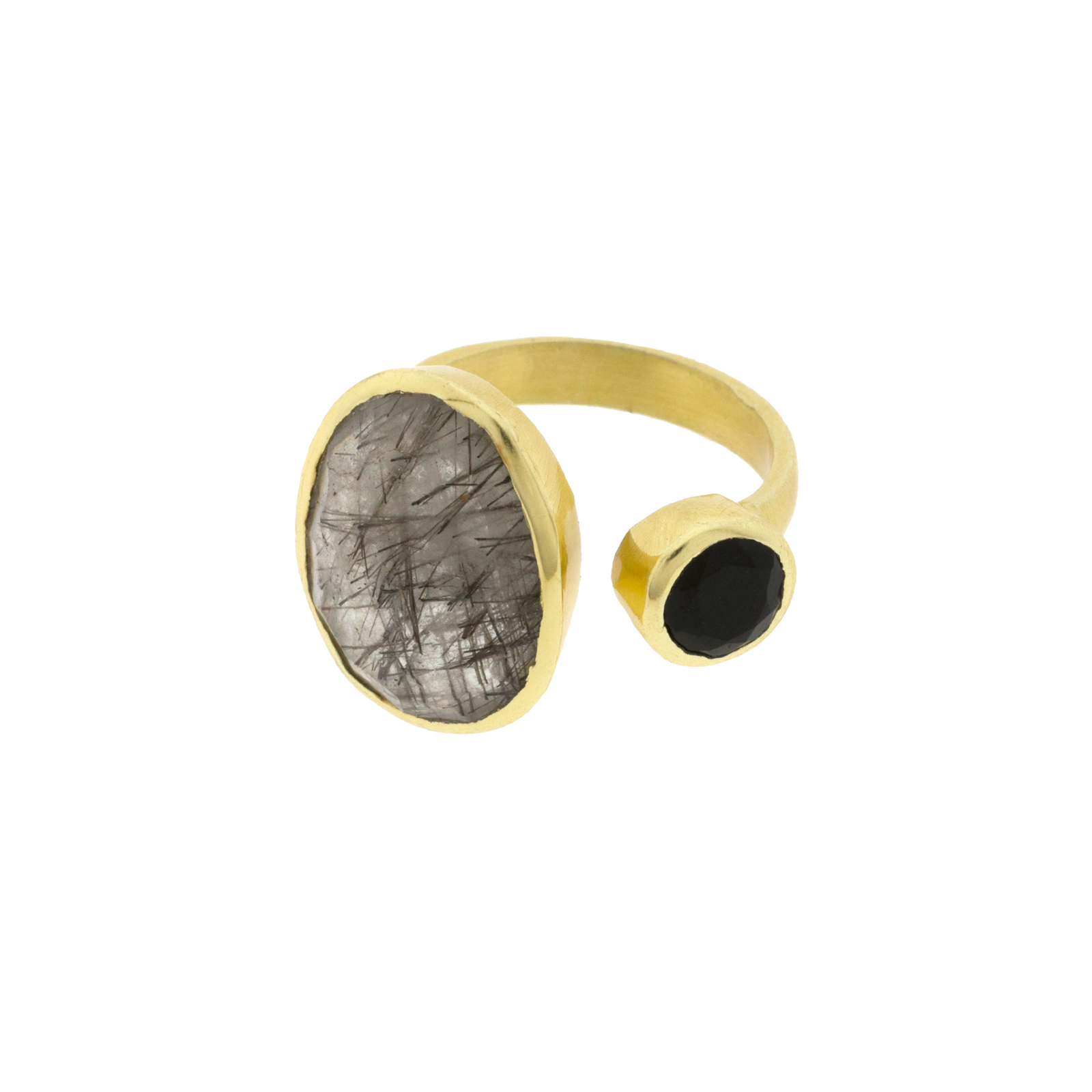 ANILLO TALLA UNIVERSAL CHAPADO ORO PIEDRA ONIX Y CRISTAL