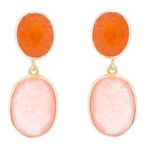 Pendiente naranja chapado en oro y piedra natual