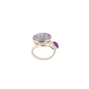 ANILLO UNIVERSAL CHAPADO ORO & RUBI Y CUARZO RUTILADO