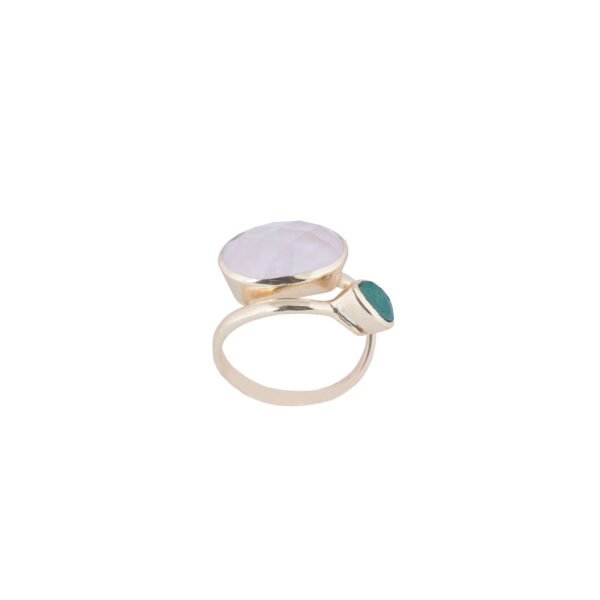 ANILLO UNIVERSAL CHAPADO ORO & JADE Y CUARZO