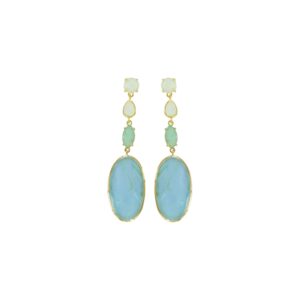 GOLD & MOTHER OF PEARL AND CRYSTAL 4 PIECES OVAL EARRING