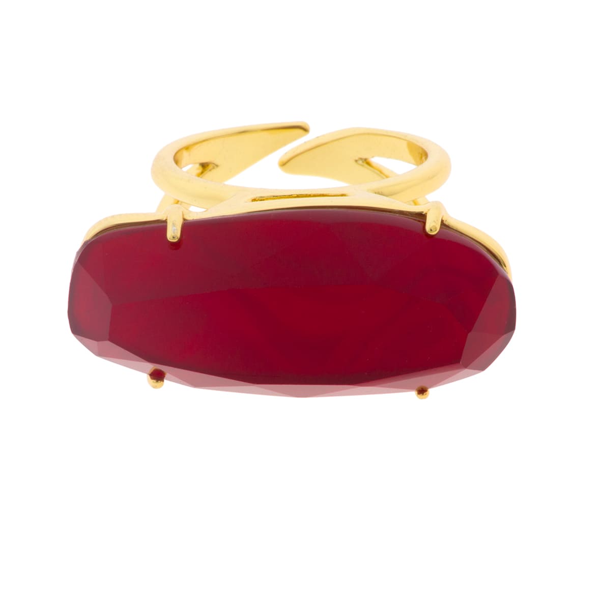 ANILLO ROJO UNIVERSAL IRREGULAR CHAPADO ORO CRISTAL FACETADO