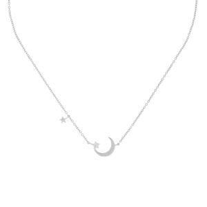 MOON AND STAR NECKLACE WITH RHODIUM-PLATED ZIRCONIA