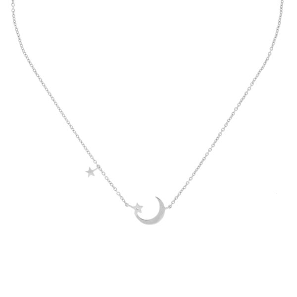 MOON AND STAR NECKLACE WITH RHODIUM-PLATED ZIRCONIA