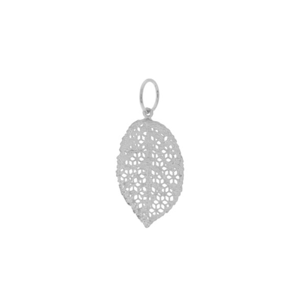HANDMADE RHODIUM-PLATED PENDANT DIE-CUT LEAF.