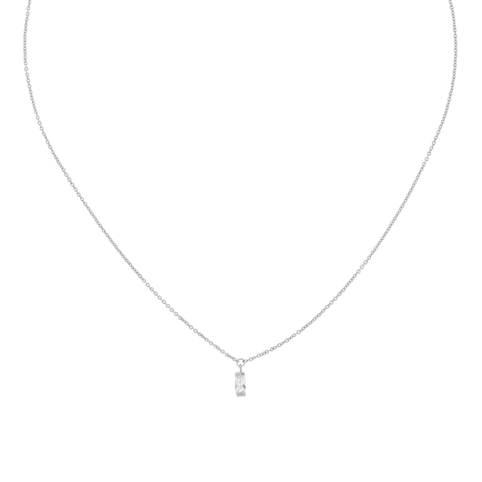 COLLAR PLATEADO CIRCONITA CORTE BAGETTE CHAPADO ORO
