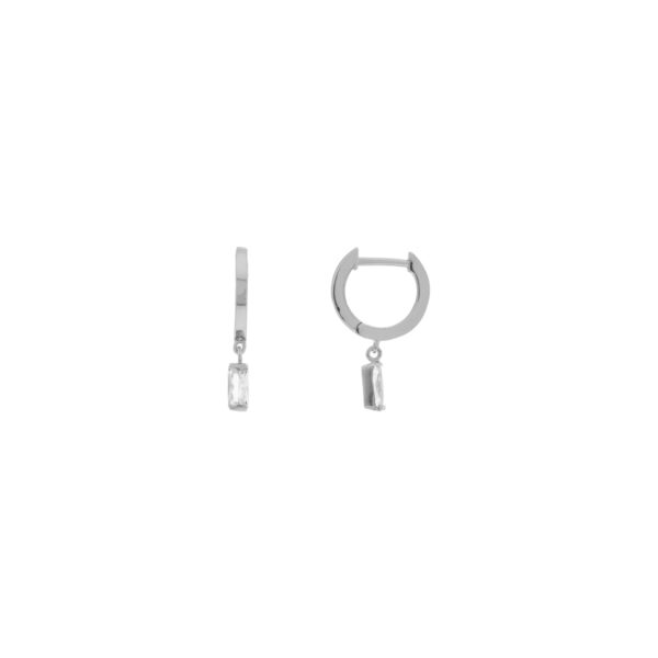 PENDIENTE PLATEADO CIRCONITA CORTE BAGETTE CHAPADO ORO