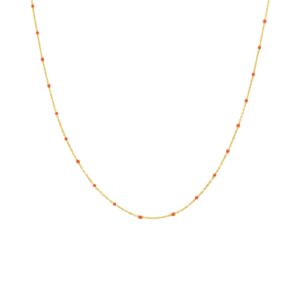 COLLAR NARANJA EXTRA LARGO CON ESMALTE CORAL CHAPADO ORO