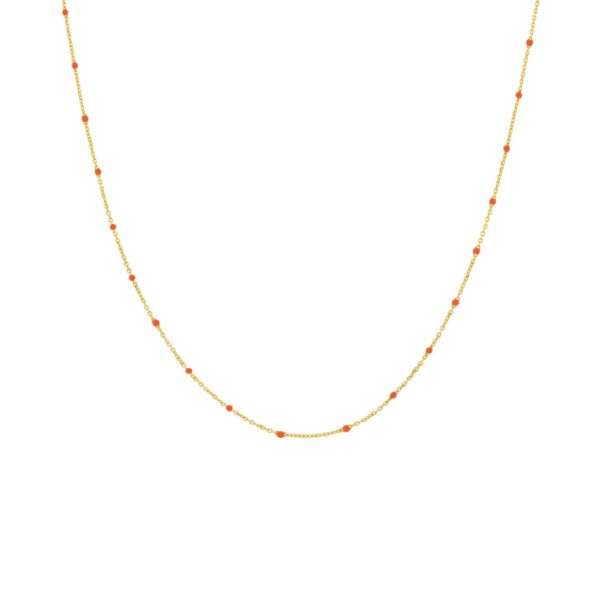 COLLAR NARANJA EXTRA LARGO CON ESMALTE CORAL CHAPADO ORO
