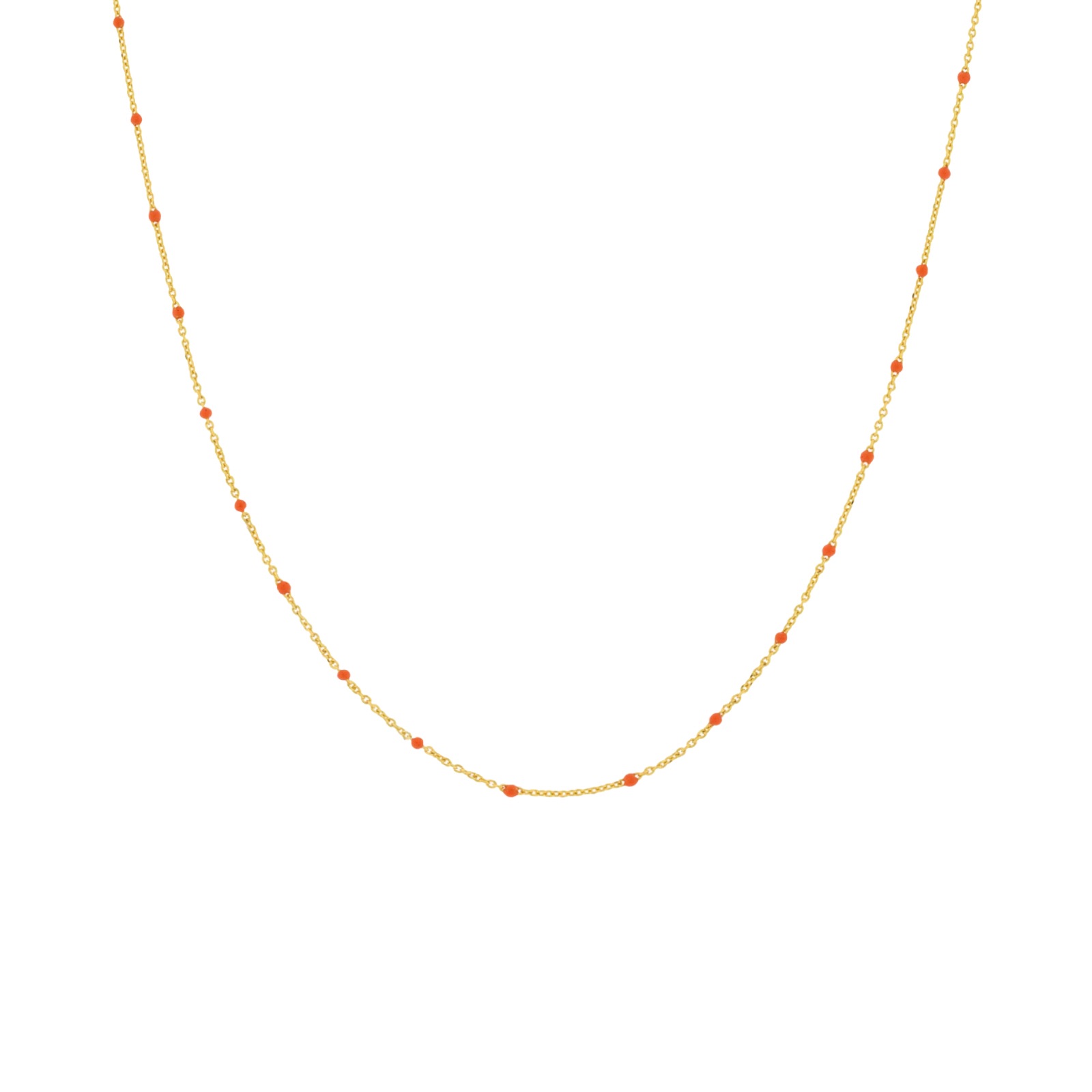 COLLAR NARANJA EXTRA LARGO CON ESMALTE CORAL CHAPADO ORO