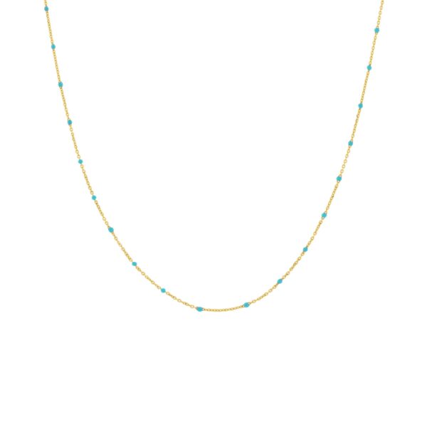 COLLAR AZUL EXTRA LARGO CON ESMALTE TURQUESA CHAPADO ORO
