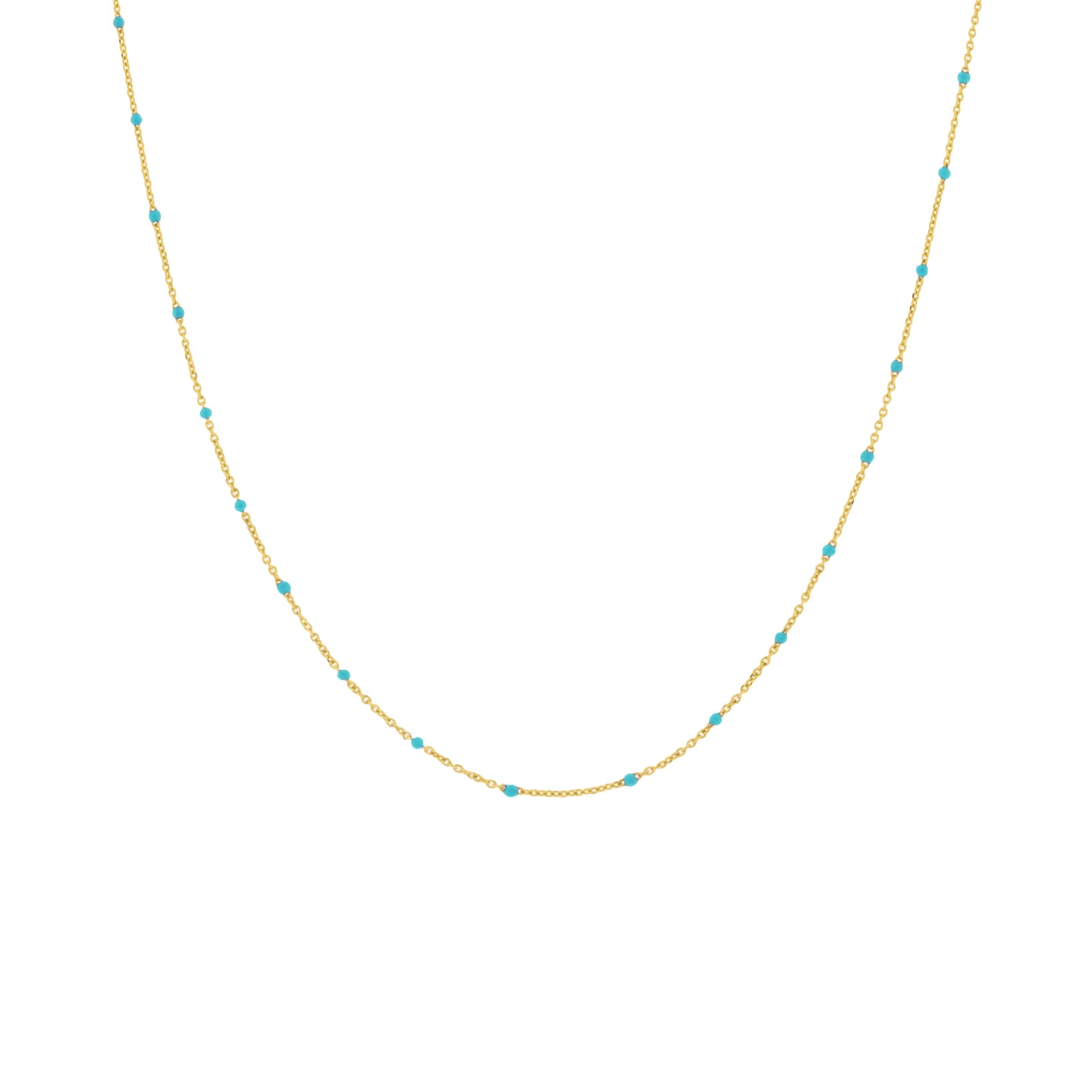 COLLAR AZUL EXTRA LARGO CON ESMALTE TURQUESA CHAPADO ORO