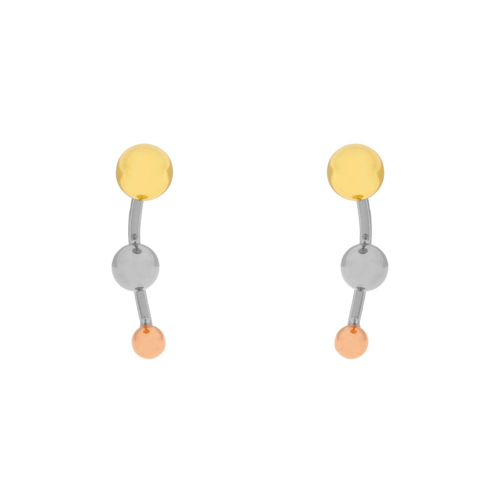 PENDIENTE DORADO TREPADORA 3 BOLAS 3 COLORES CHAPADO