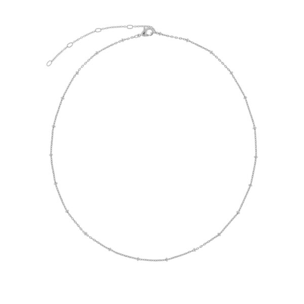 COLLAR PLATEADO BOLITAS 38CM CHAPADO RODIO CON ALARGADOR A