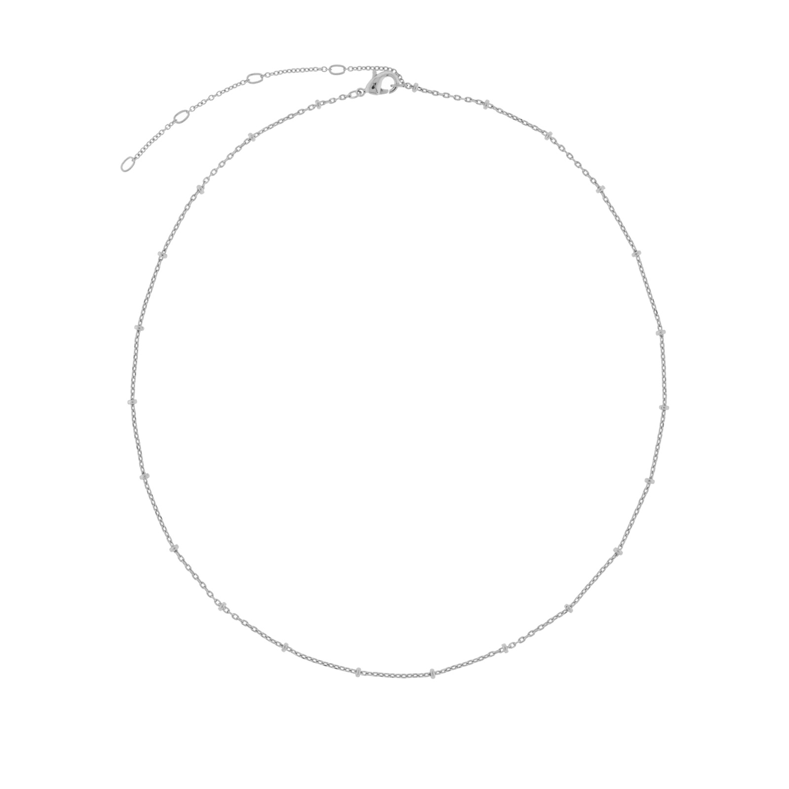 COLLAR PLATEADO BOLITAS 38CM CHAPADO RODIO CON ALARGADOR A