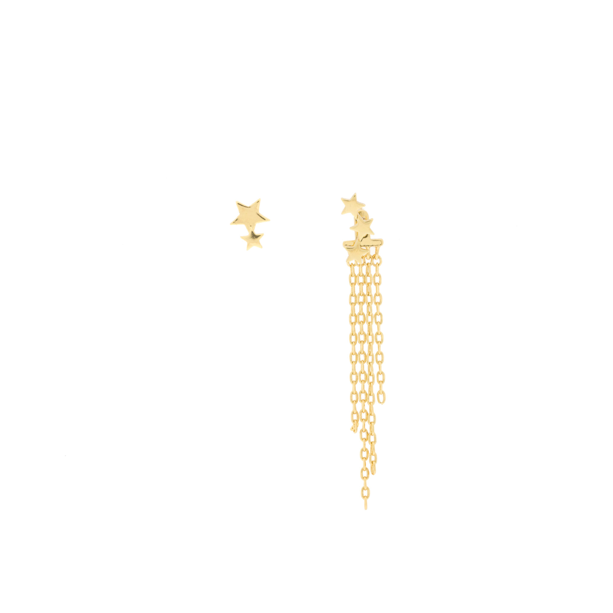 Pendiente estrellas y Cadenas irregular chapado oro