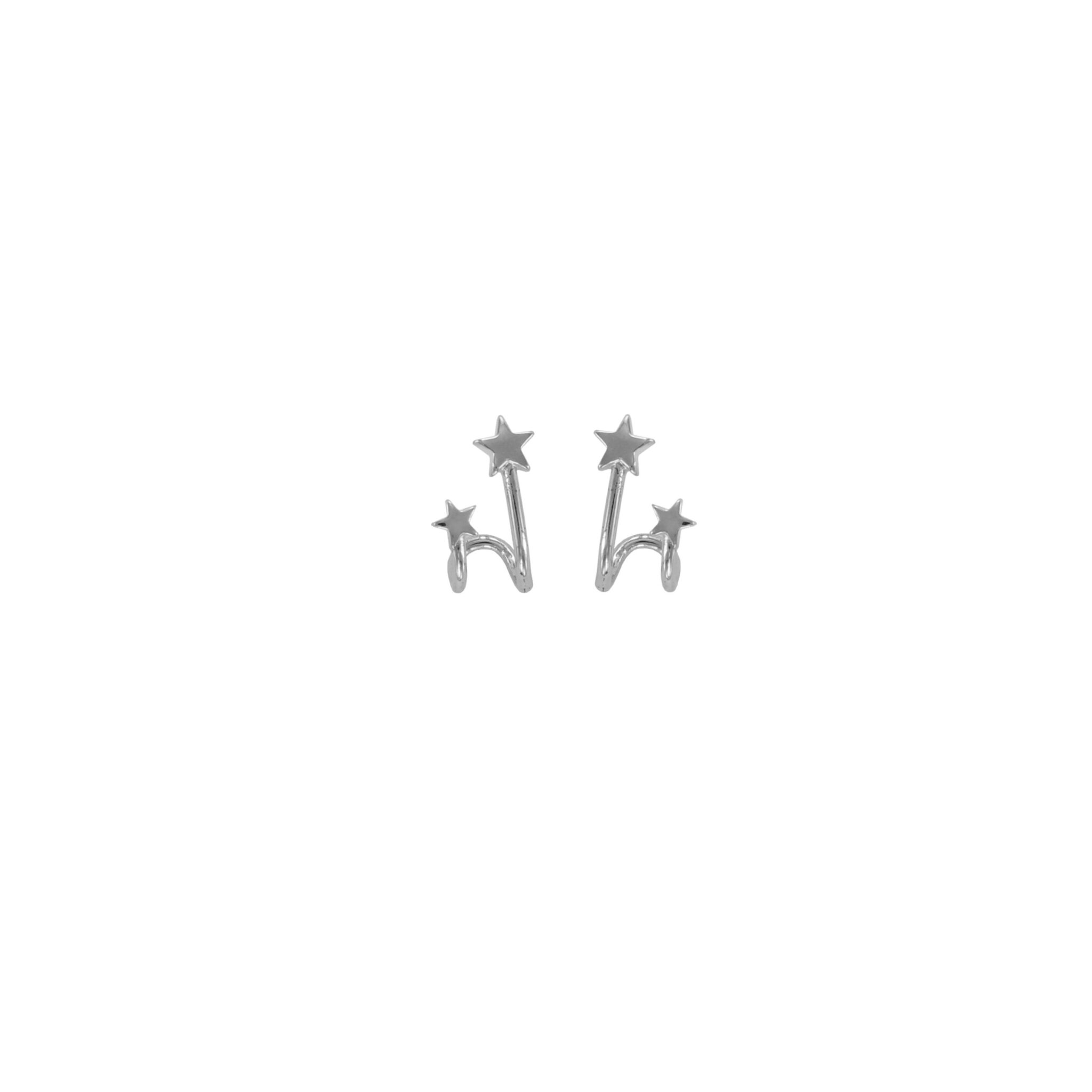 Pendiente con doble estrellas acabado rodio
