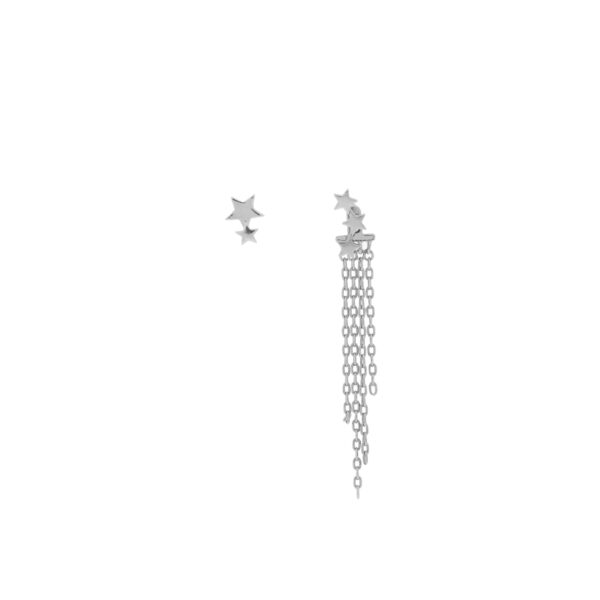 Pendiente estrellas y Cadenas irregular acabado rodio