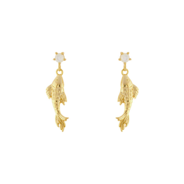 Earring with small fish and Gold plated pearl