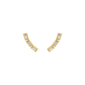 Earring with 3 Gold plated baguette zirconia