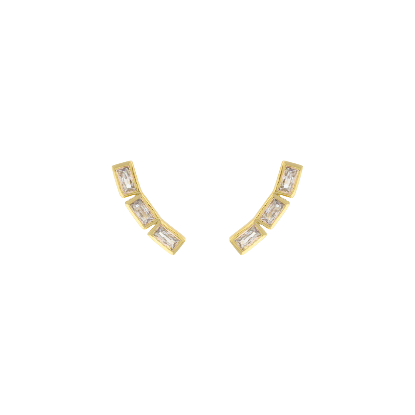 Earring with 3 Gold plated baguette zirconia