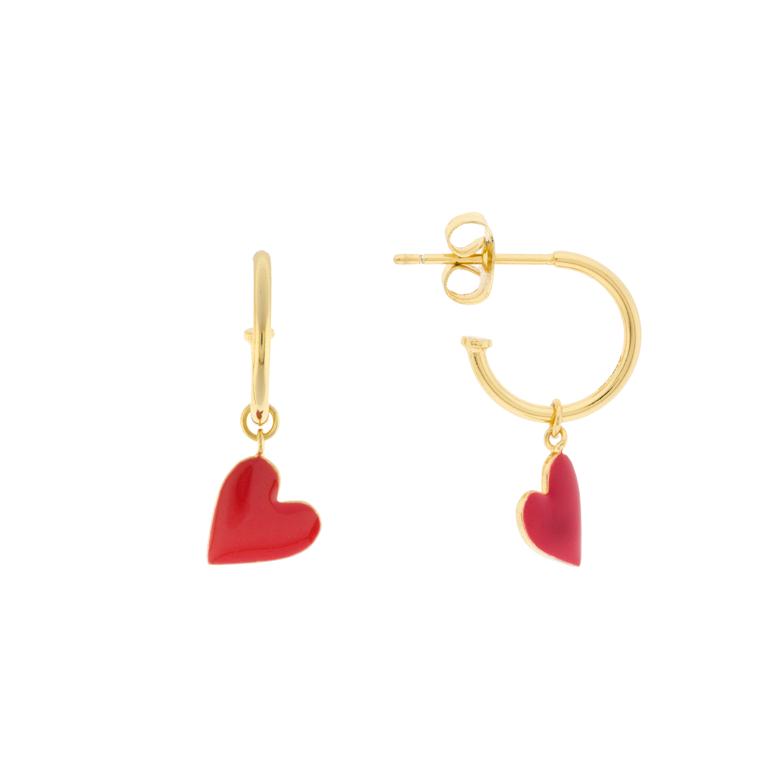 Aro y corazón esmaltado rojo Chapado en oro