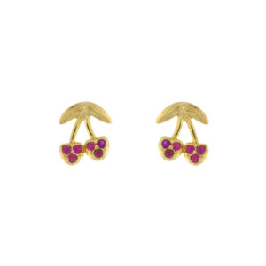 Red Earring with cherries Gold plated
