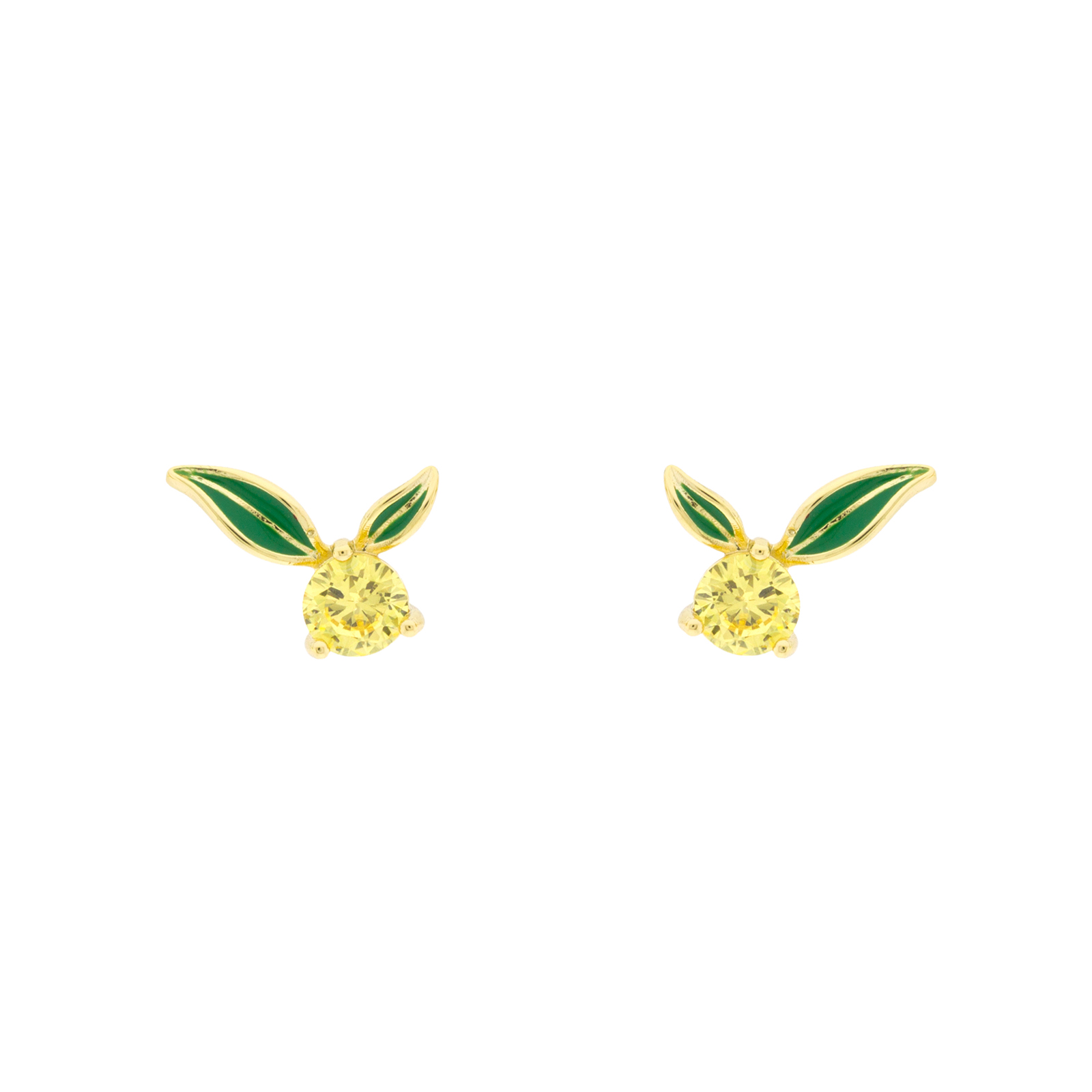 Pendiente Bilyfer limón amarillo con hojas esmaltadas en verde y circonita
