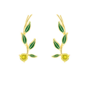 Bilyfer climber with enameled green leaves and yellow zirconia