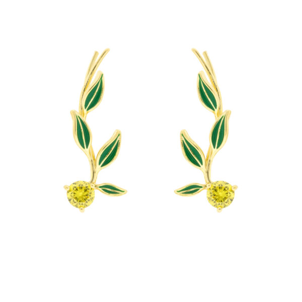 Bilyfer climber with enameled green leaves and yellow zirconia