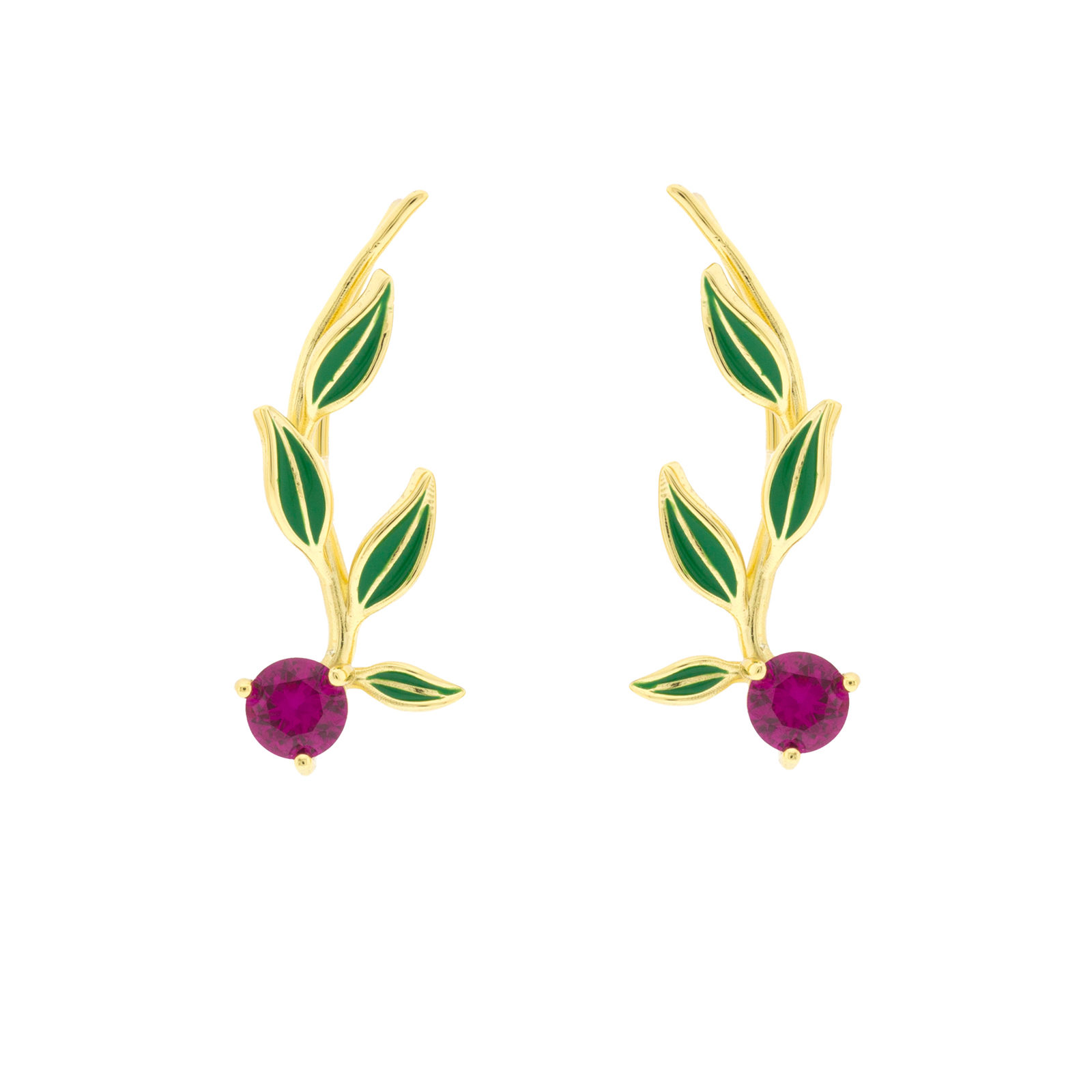 Trepadora Bilyfer fresa hojas verdes esmaltadas y circonita fucsia