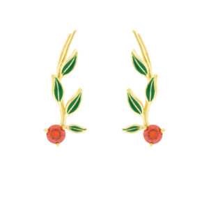 Orange Bilyfer climber with green enameled leaves and gold-plated zirconia
