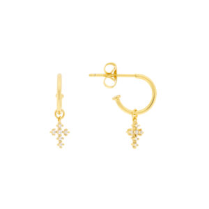 Aro 11mm con cruz de circonitas chapado oro