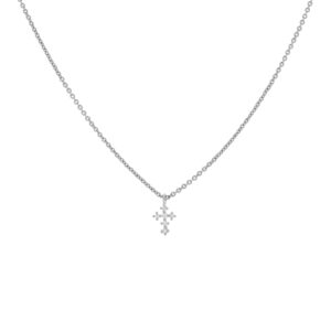 Adjustable necklace 38 -45 cross with rhodium-plated zircons