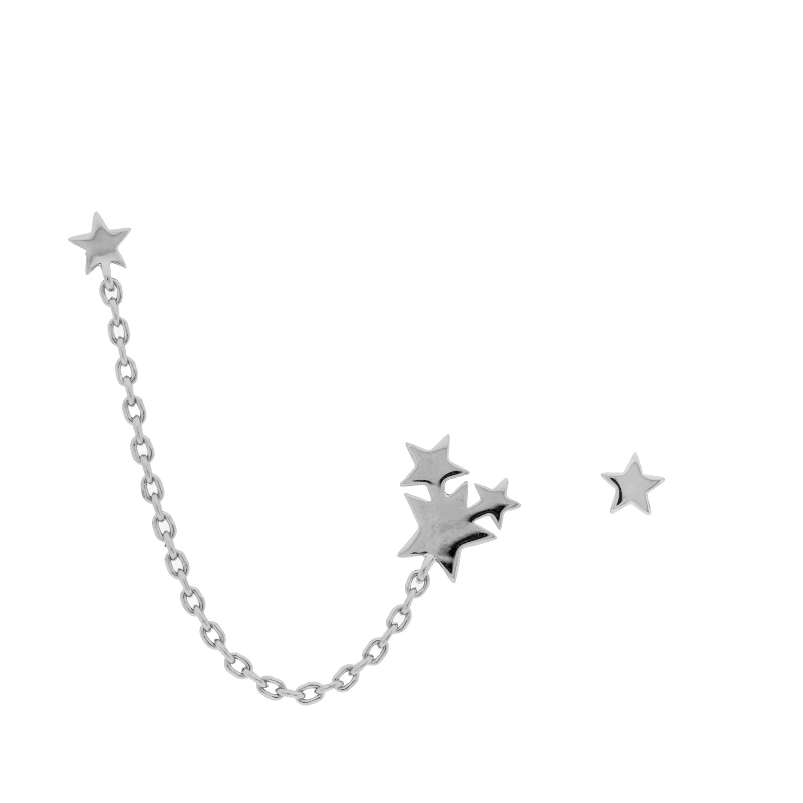 Pendiente doble con estrellas y cadena acabado rodio