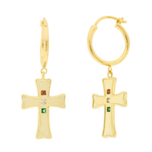 Ibiza earring hoop with cross and colored zircons