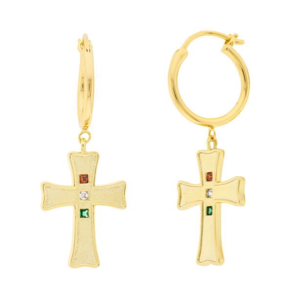 Ibiza earring hoop with cross and colored zircons