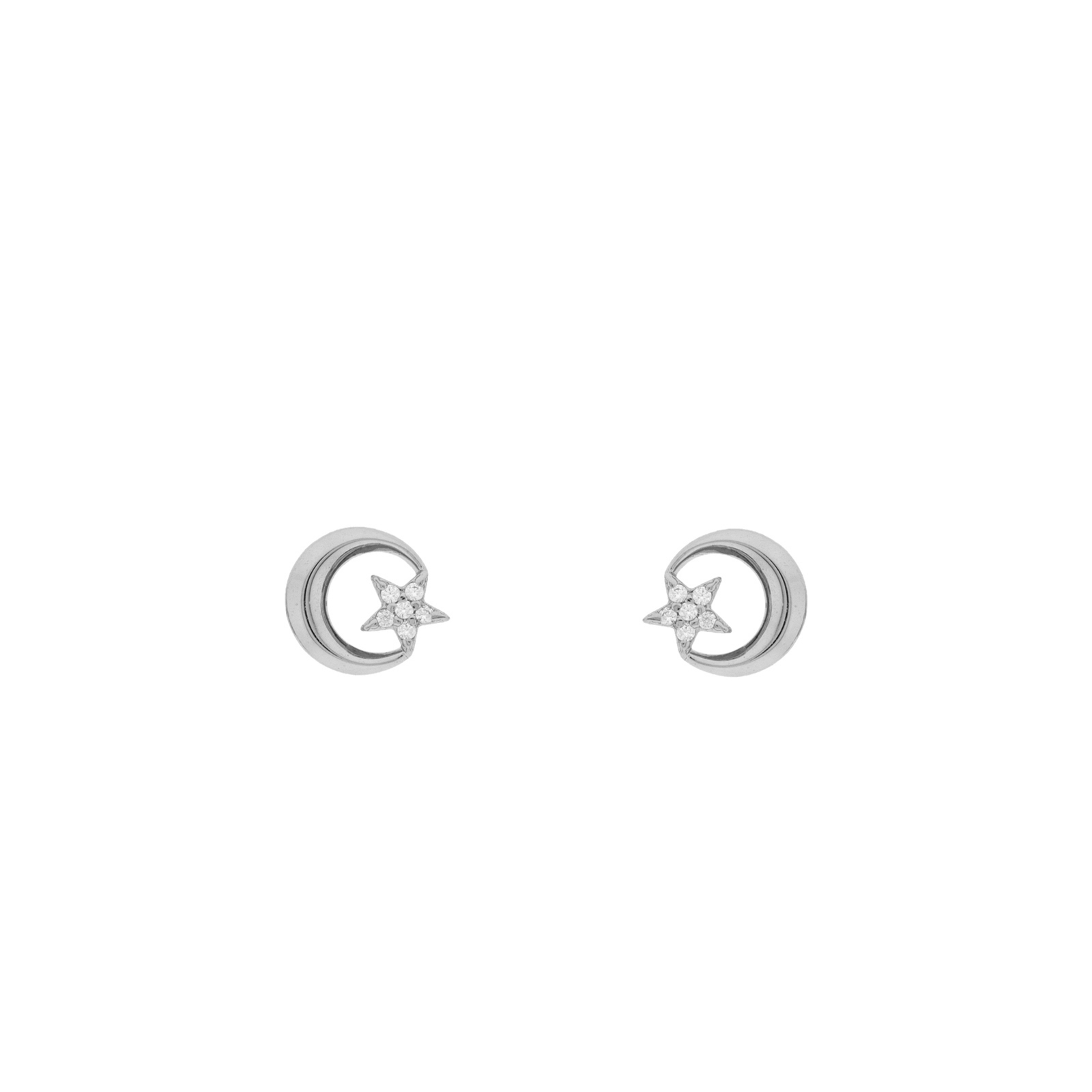 Pendiente con luna y estrella con circonitas acabado rodio