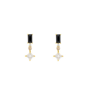 Black and White Earring with 3 Zirconias