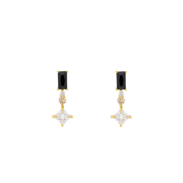 Black and White Earring with 3 Zirconias