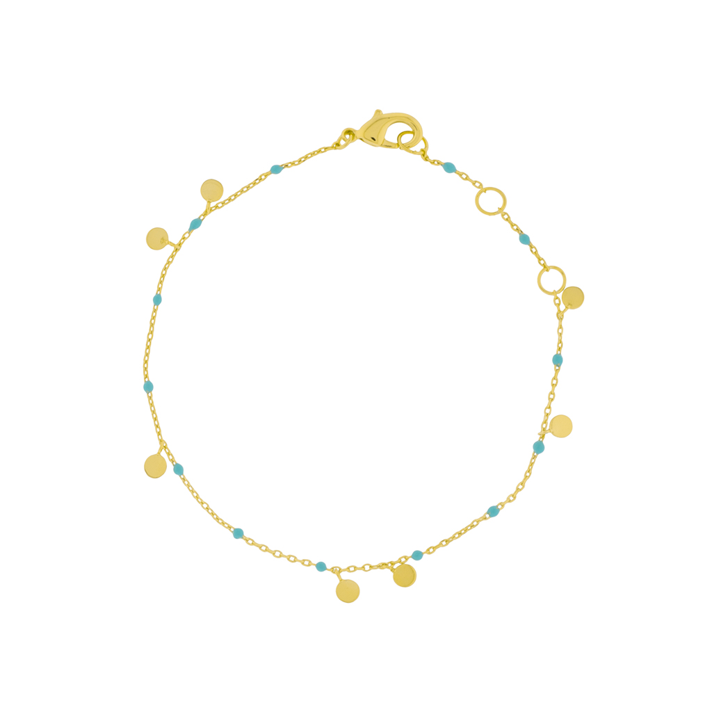 PULSERA AZUL CON ESMALTE Y PIEZAS COLGANDO
