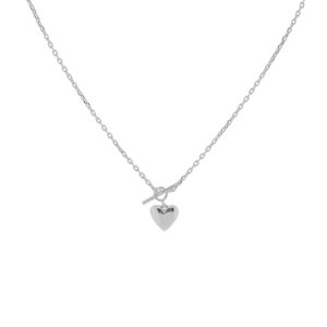 Heart Necklace with Front Clasp Rhodium Finish