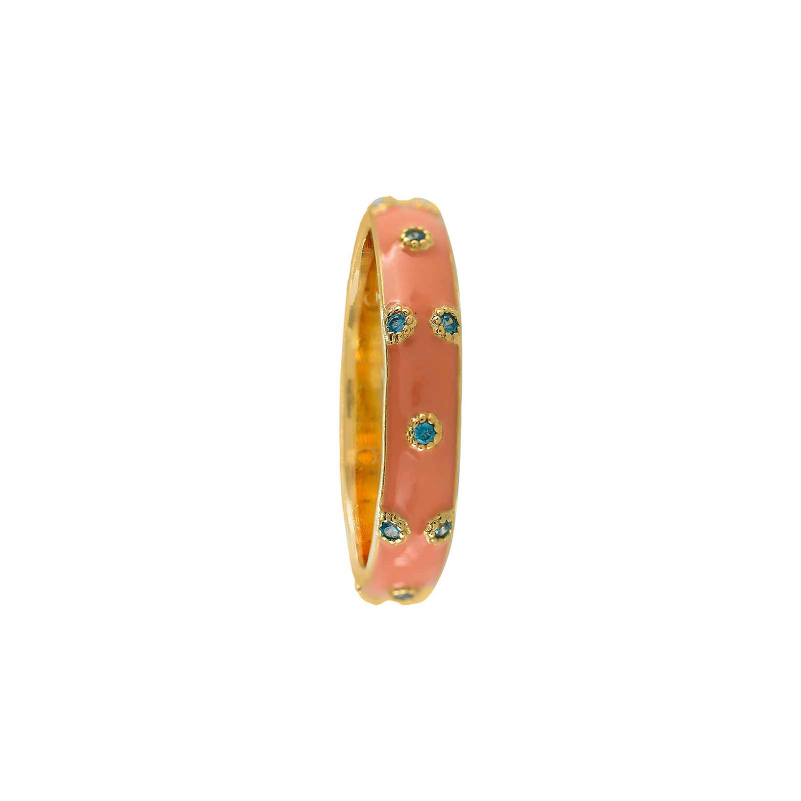 ANILLO  CON ESMALTE Y CIRCONITAS CHAPADO EN ORO