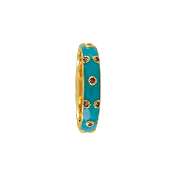 ANILLO  CON ESMALTE Y CIRCONITAS CHAPADO EN ORO