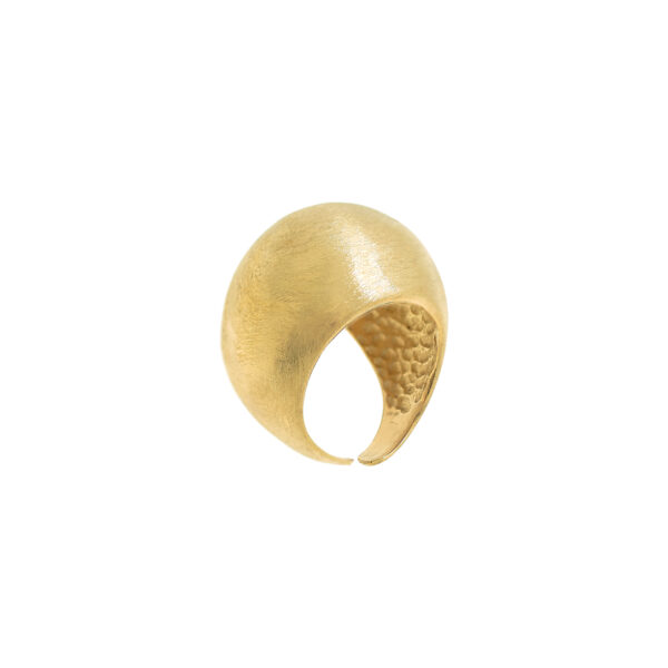 Universal size ball ring with 18k gold plated matte finish.