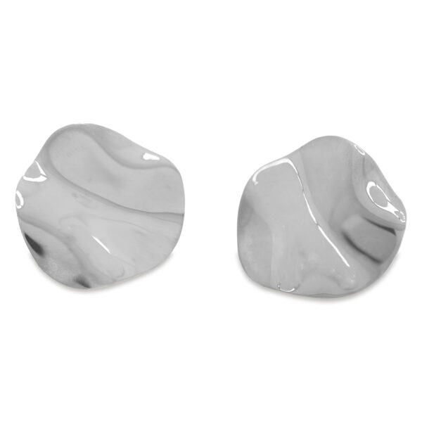 3cm shiny wavy earring with rhodium finish